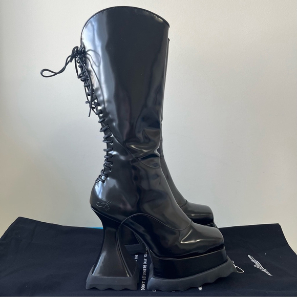 John Fluevog MUNSTER MAX MAGNOLIA ZIP-UP PLATFORM TALL BOOTS Size 8 - Picture 5 of 16